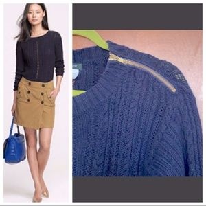 J Crew shoulder zipper navy cable knit sweater.  L